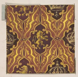 Ontwerp voor behang met leeuwen en kronen, 1830-97