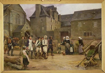 De revolutionairen van Fouesnant in 1792 bijeengedreven door de Nationale Garde, ca. 1886-87
