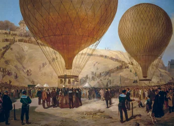 Léon Gambetta vertrekt met de Armand-Barbes heteluchtballon tijdens het beleg van Parijs, van Place Saint-Pierre naar Montmartre op 7 oktober
