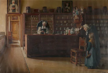 De apotheek in het Sint-Janshospitaal in Brugge (olieverf op doek)