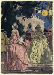 Illustratie voor memoires van Casanova (kleurenlitho)