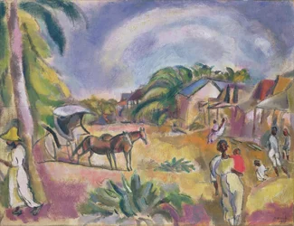 Landschap met figuren en koets, 1915