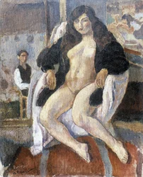 Portret van de schilder Pierre Dubreuil en zijn model gemaakt door de Amerikaanse schilder Jules Pascin (1885-1930).