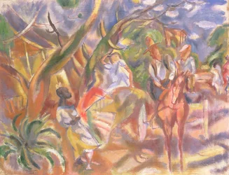 Zuidelijke scène met man die een koets bestuurt, 1915