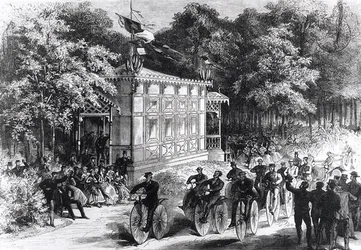 Een Velocipede Race bij Pré Catelan, ca.1860-70