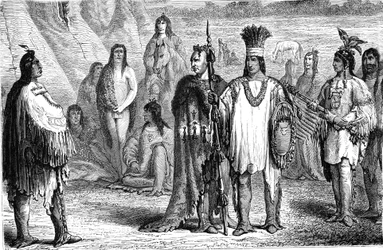 CREEKS Indianen, uit het zuidoosten van de Verenigde Staten. Gravure 1885