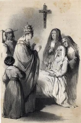Voorstelling van Sint Clara van Assisi, oprichtster van de kloosterorde van de Clarissen in 
