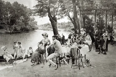 Scène aan de oever van de rivier de Marne