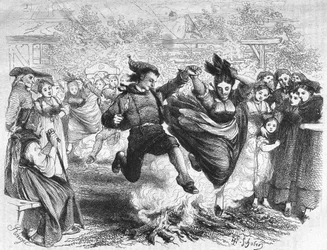 De brand van Sint-Jan in de Elzas in het midden van de 19e eeuw. Gravure naar de tekening van TH. Schuler.