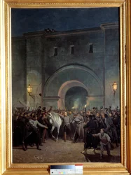 Bevrijding van de gevangenen van Mazas op 21 januari 1871. Mazas was een gevangenis bij Lyon. Schilderij door Jules Didier (1831-1892) en Jacques Guiaud (1811-1876)