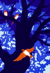 Oranje vogels Blauwe boom