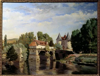 De ruïnes van de Vernon-brug. Schilderij door Julien Devos (1846 - 1925)