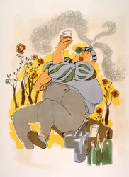 Humoristische wijnillustratie 1946. Illustratie door Julien Pavil