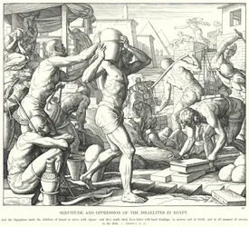 Dienstbaarheid en Onderdrukking van de Israëlieten in Egypte (gravure)