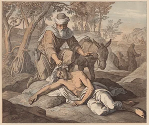 De barmhartige Samaritaan, St. Lucas, X, 33, 34