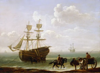 Een baksteen gevangen aan de kust, uitgeladen in karren