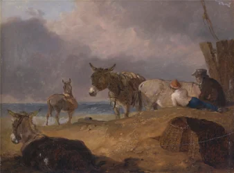 Ezels en Figuren op een Strand