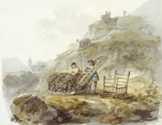 Methode om turf te verkrijgen van heuvels nabij Mallwyd, ca. 1792
