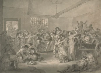 Zeelieden die feestvieren en horloges bakken