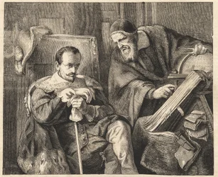 Albrecht von Wallenstein met de astroloog Giovanni Battista Seni naar een schilderij van Julius Schrader