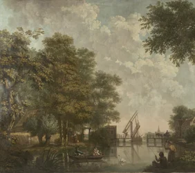 Drie behangselschilderingen van een Hollands landschap