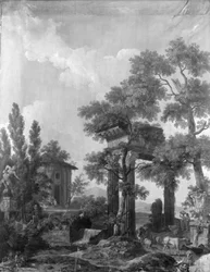 Behangsel met Arcadisch landschap, behorend bij de zaal van de Herengracht 40