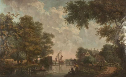 Vijf behangsels met Hollandse landschappen en een trompe-l