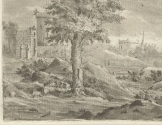 Landschap met herder en schapen