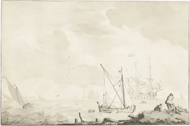 Oorlogsschip bij het strand