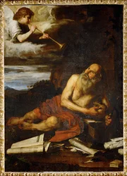 Hiëronymus met de engel van het laatste oordeel (schilderij op doek)