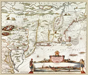 De Novi Belgii-kaart van New York, New Jersey en Pennsylvania