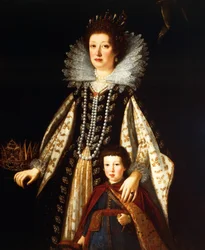 Portret van Aartshertogin Maria Maddalena van Oostenrijk met haar zoon Ferdinand II