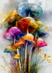 Kleurrijke paddenstoelen in aquarel