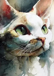 Aquarel: Kat met groene ogen