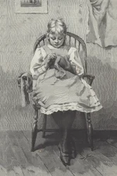 Tiener naaister, gravure door Fortuné Méaulle (1844-1901)