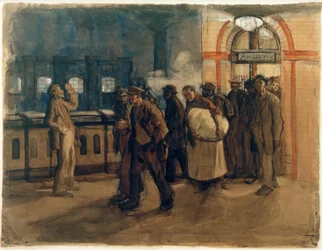 K. Kollwitz, terugkerende arbeiders bij Lehrter Bahnhof