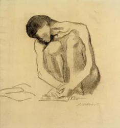 K. Kollwitz, Hurkende vrouwelijke naakt