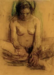 Käthe Kollwitz, zittend vrouwelijk naakt