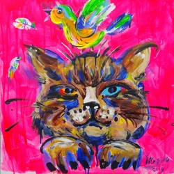 Kleurrijke kat met vogel