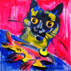 De expressieve kat en vis