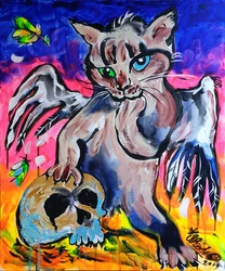 Mystieke kat en schedel
