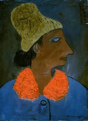 Vrouw met oranje kraag