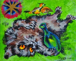 Speelse kat en vogel