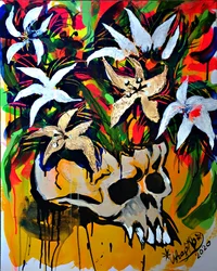 Levendige bloemen in schedelvorm