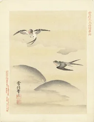 Twee zwaluwen (Bloemen- en vogelschetsen van Kano Tsunenobu)