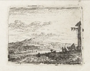 Italianiserend landschap met wagen bij herberg