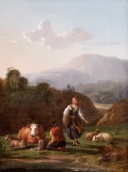 De rivieroever: landschap met figuren en vee