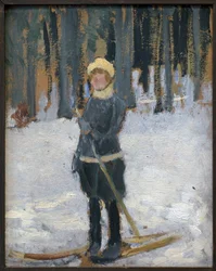 Vrouw skiet in het bos