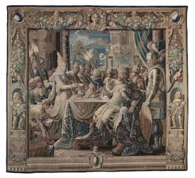 Cleopatra vermaakt Antony; wandtapijt