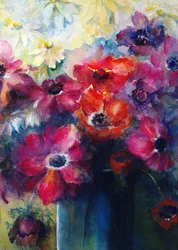 Caen-anemonen met madeliefjes